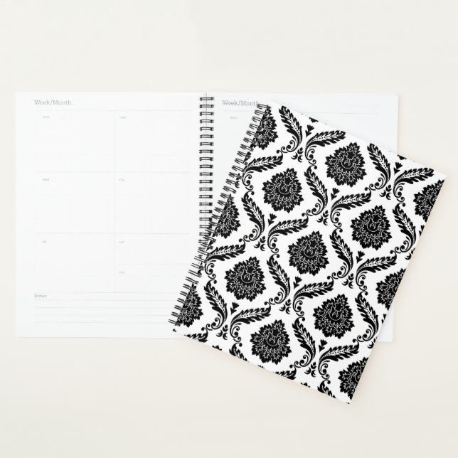 Agenda Patrón de damasco rococó negro sobre blanco (Demostración)