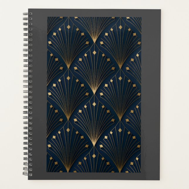 Agenda Patrón de deco azul y dorado (Anverso)
