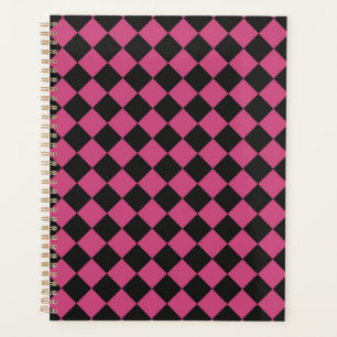Agenda Patrón de diamante de cheques negros rosados