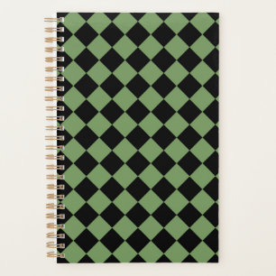 Agenda Patrón de diamante de cheques negros verdes