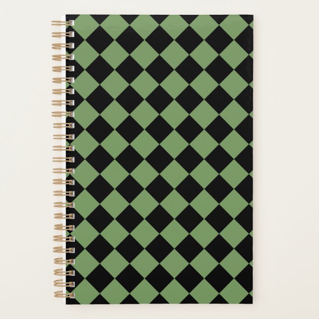 Agenda Patrón de diamante de cheques negros verdes (Anverso)