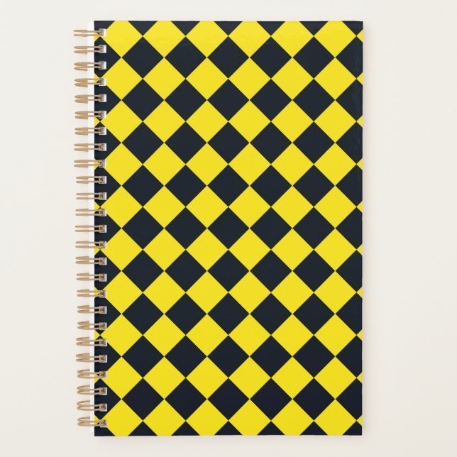 Agenda Patrón de diamante de cuadros amarillo negro (Anverso)