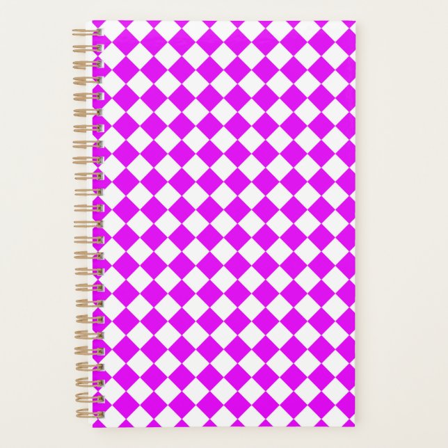 Agenda Patrón de diamante del verificador blanco rosa (Anverso)