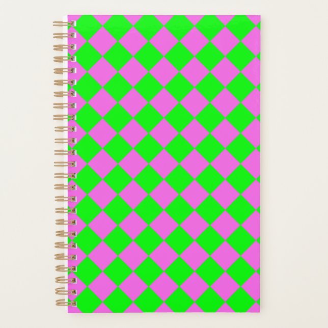 Agenda Patrón de diamante del verificador verde rosa (Anverso)