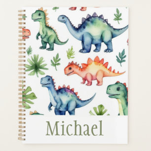 Agenda Patrón de dinosaurios de acuarela personalizada de