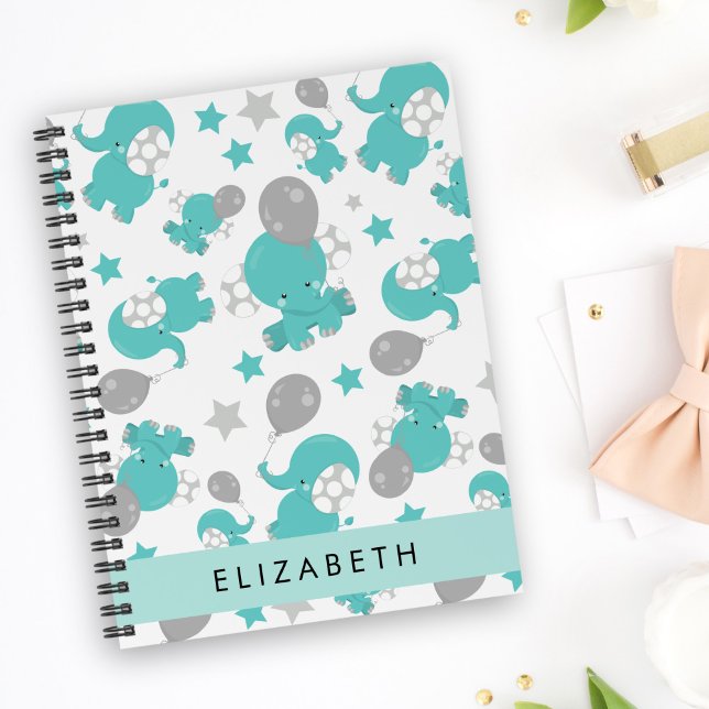 Agenda Patrón De Elefantes Azules, Estrellas, Tu Nombre (Subido por el creador)