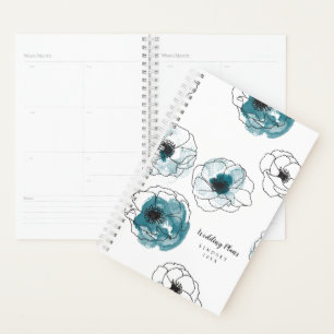 Agenda Patrón de flor anémona Verde azulada blanca modern