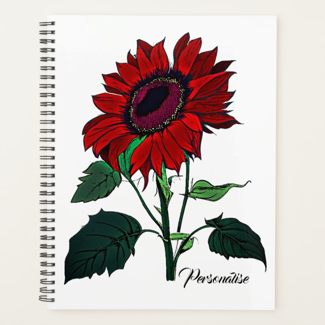 Agenda Patrón de flor de girasol rojo lindo diario blanco (Anverso)