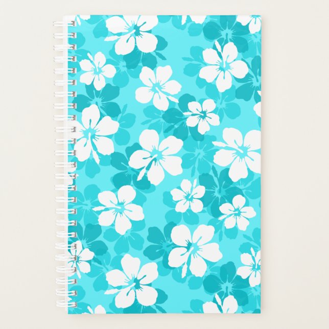 Agenda Patrón de flor de Hibiscus tropical azul y blanco (Anverso)