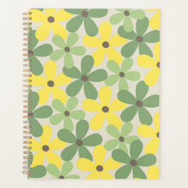 Agenda Patrón de flor del año 2007 retro amarillo verde