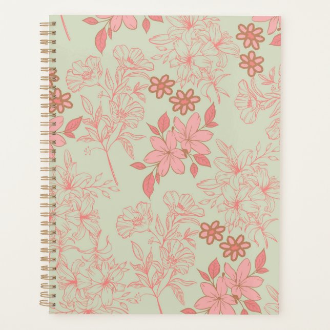 Agenda Patrón de flor del Retro Rosa Verde Y2K 70 (Anverso)
