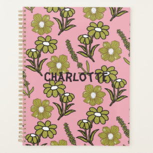 Agenda Patrón de flor hippie y hondo retro rosa verde Y2K