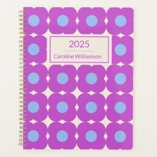 Agenda Patrón de flor retro Purple Mid Mod personalizado