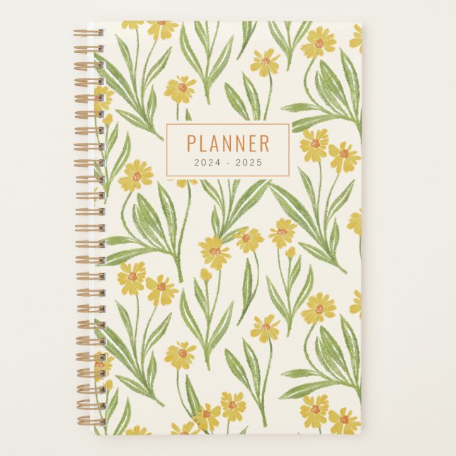 Agenda Patrón de flor silvestre amarillo de Bonito ilustr (Anverso)