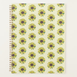 Agenda Patrón de Flor Simple de Girasol Marrón Verde Amar