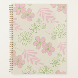 Agenda Patrón de flor verde rosado retro Y2K 70