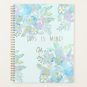 Agenda patrón de flores abstractas azul pintadas a mano