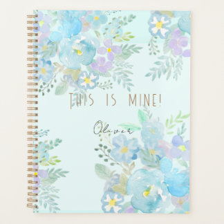 Agenda patrón de flores abstractas azul pintadas a mano