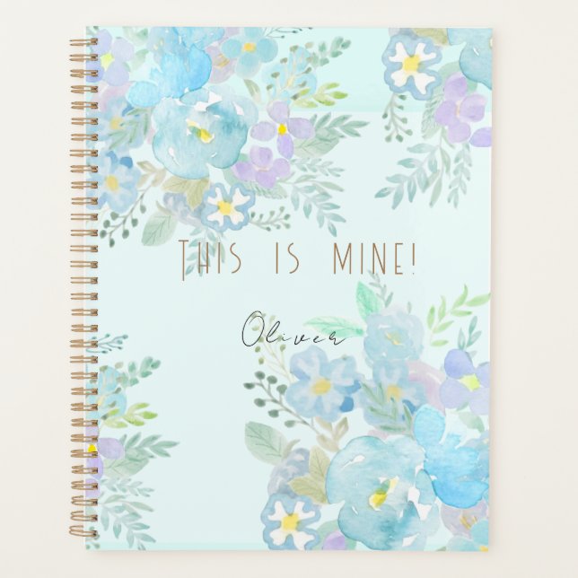 Agenda patrón de flores abstractas azul pintadas a mano (Anverso)