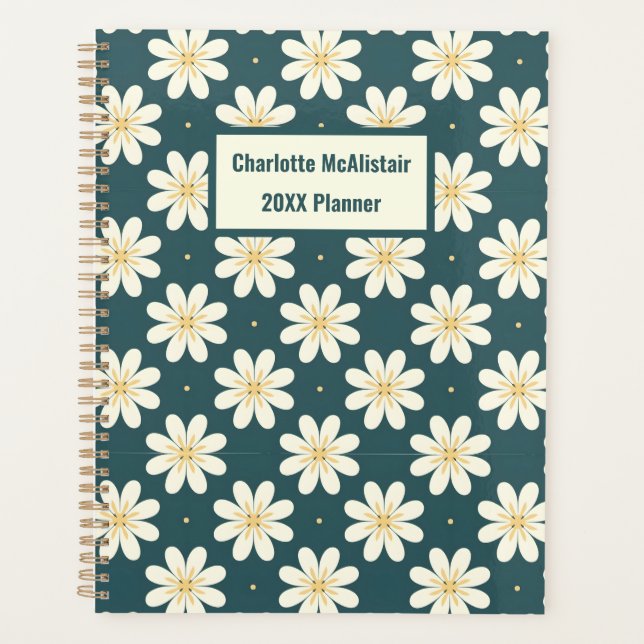 Agenda Patrón de flores blancas y amarillas (Anverso)
