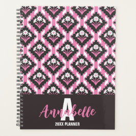 Agenda Patrón de flores de margarita rayado rosa negro bl