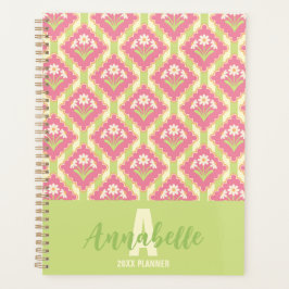 Agenda Patrón de flores de margarita rayado rosa verde na