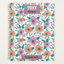 Agenda Patrón de flores grandes y brillantes personalizad