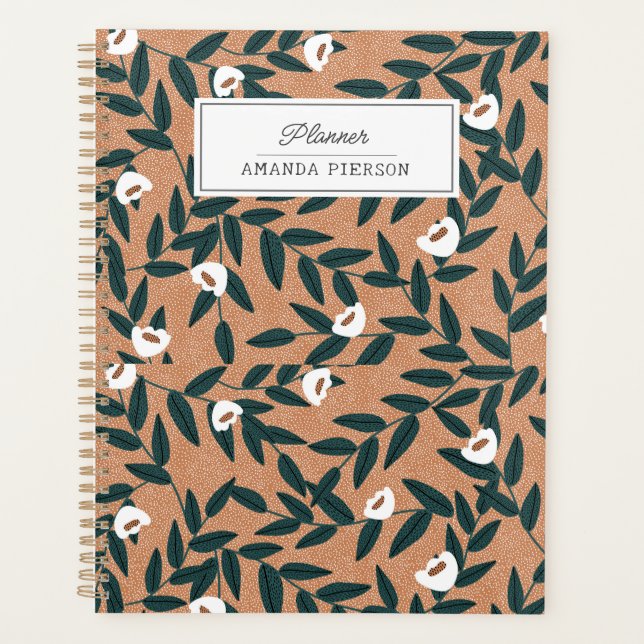 Agenda Patrón de flores naranjas personalizado (Anverso)