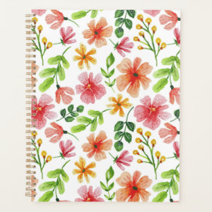 Agenda Patrón de flores rosadas acuarela
