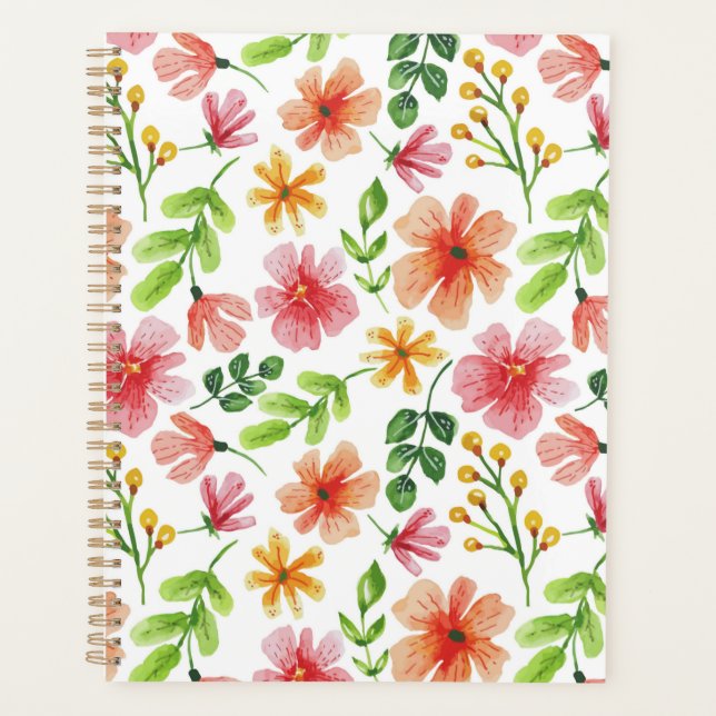 Agenda Patrón de flores rosadas acuarela (Anverso)