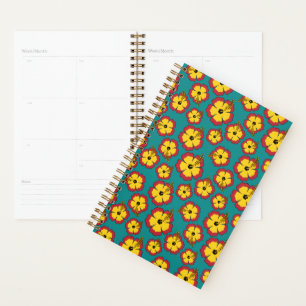 Agenda Patrón de flores tropicales amarillas rojas hibisc