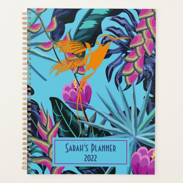 Agenda Patrón de follaje tropical audaz con colibrí (Anverso)