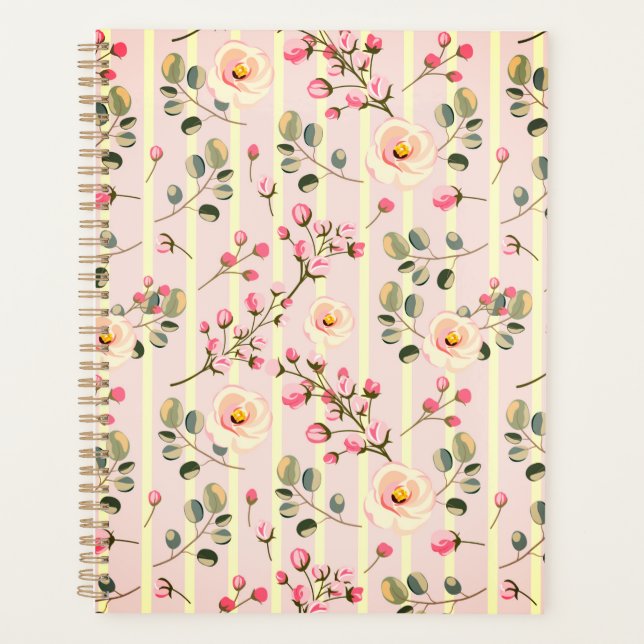 Agenda Patrón de franja floral rosa suave (Anverso)