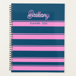 Agenda Patrón de franjas azul y rosa personalizado