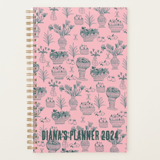 Agenda Patrón de frutas y flores florece PERSONALIZADO ro (Anverso)