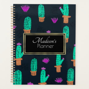 Agenda Patrón de garabatos de cactus monogramado