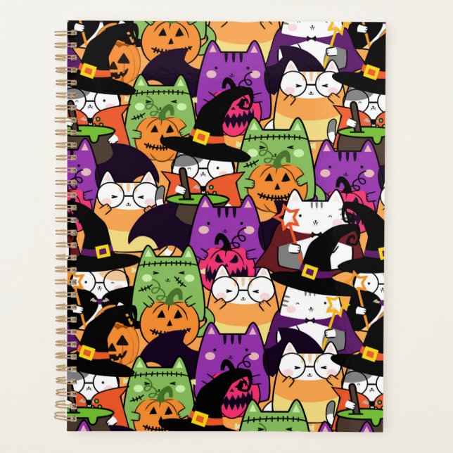 Agenda Patrón de gato de Halloween Kawaii (Anverso)