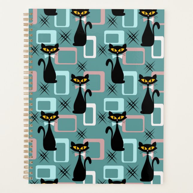 Agenda Patrón de gato negro de Mid Century (Anverso)