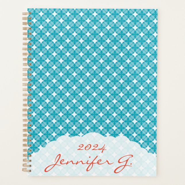 Agenda Patrón de Gingham de Cuadrícula y Estrellas (Anverso)