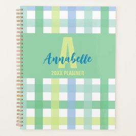Agenda Patrón de Gingham de Monograma Lime Pastel Verde A