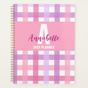Agenda Patrón de Gingham de Monograma Púrpura Pink