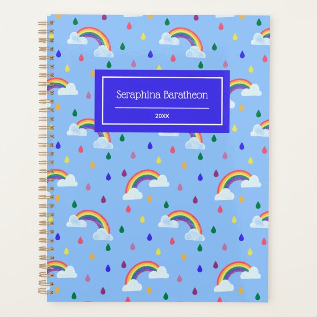 Agenda Patrón de gotas de arcoiris finas personalizado (Anverso)