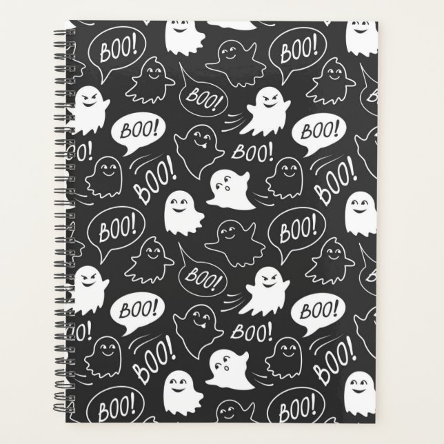Agenda Patrón de Halloween de Doodle Cute de B&W (Anverso)