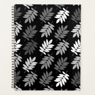 Agenda Patrón de hoja de anciano negro blanco gris