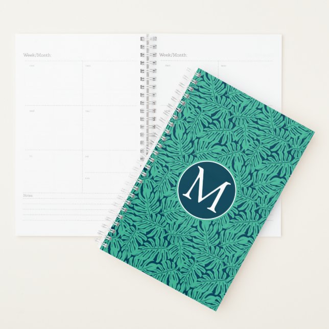 Agenda Patrón de hoja tropical de Monstera | Monograma (Demostración)