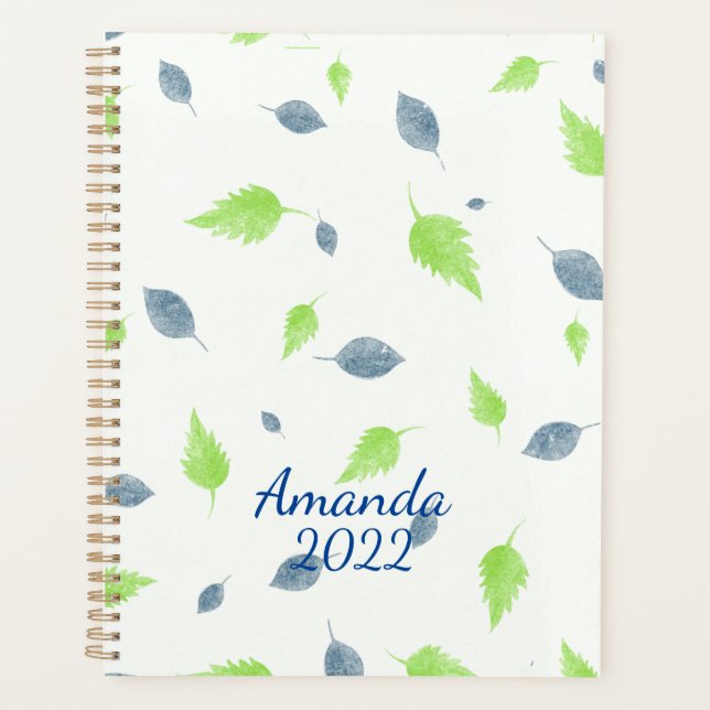 Agenda Patrón de hojas azules y verdes (Anverso)