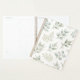 Agenda Patrón de hojas botánicas verde suave
