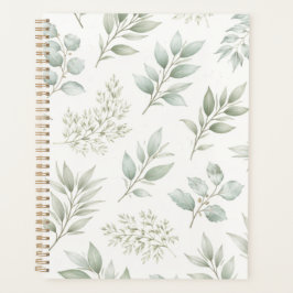 Agenda Patrón de hojas botánicas verde suave
