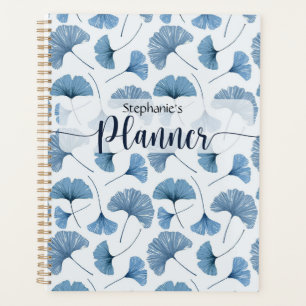 Agenda Patrón de hojas de guijo azul y blanco