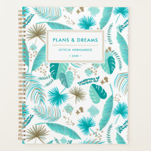Agenda Patrón de hojas tropicales turquesa personalizado